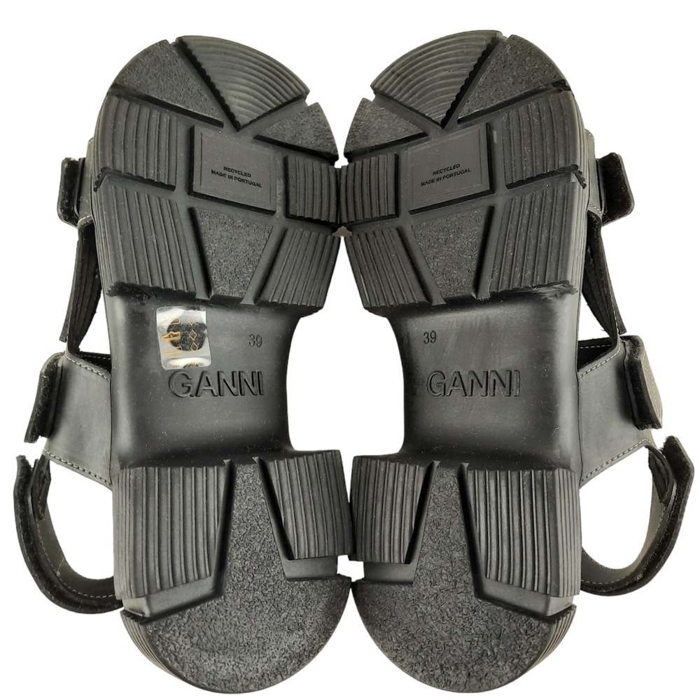 NWT GANNI Recycled Rubber Chunky Logo Platform Black Sandals Flatform Lugged - Picture 15 of 15